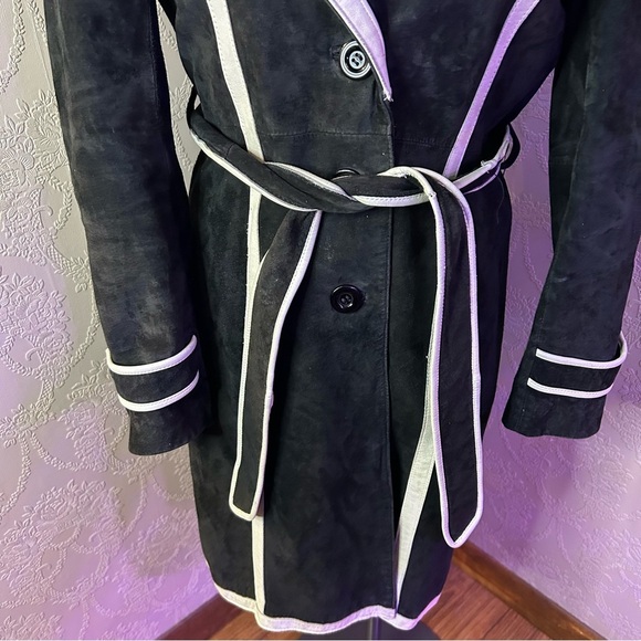 Elegant Black and White Women's Coat Boston Proper S leather coat - Picture 3 of 12